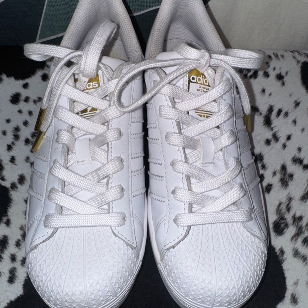 Adidas White with Gold Accents Platform Sneakers with Shell-Toe Design